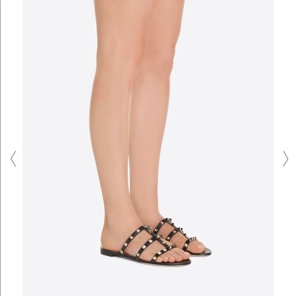 Valentino Rockstud Slide Sandal Black Leather - Picture 3 of 8